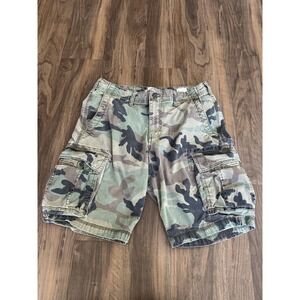 VTG Gap Shorts Mens 32 Green Camo Canvas Cargo 10" Y2K Pockets Casual Faded